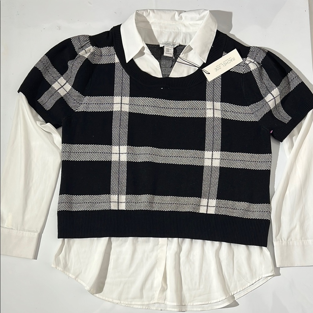 Rachel Zoe Black and White Plaid Button Down Sweater